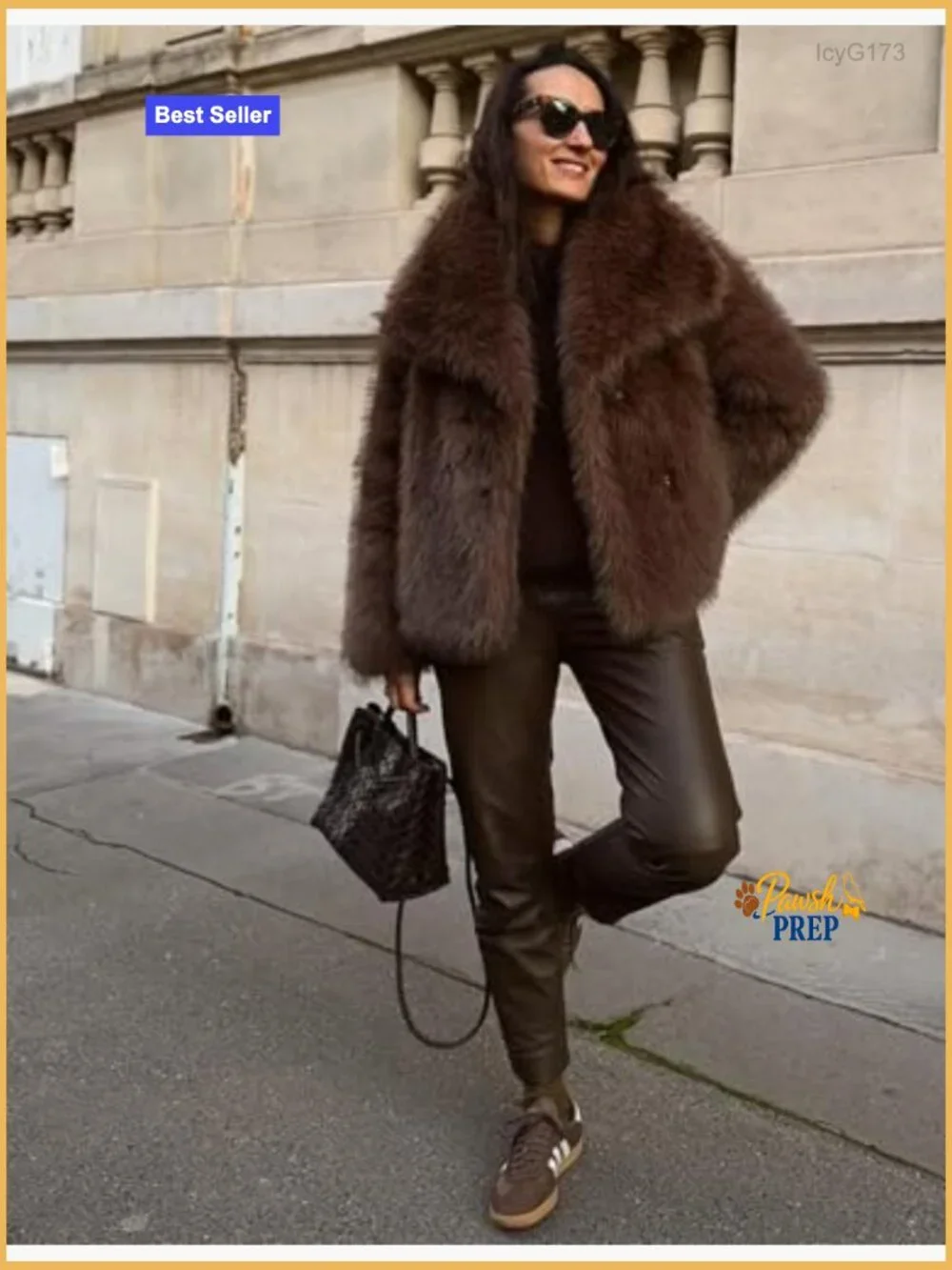 Cropped Faux Fur Coat Lapel Collar Shaggy Jacket for Women - Picture 6 of 7
